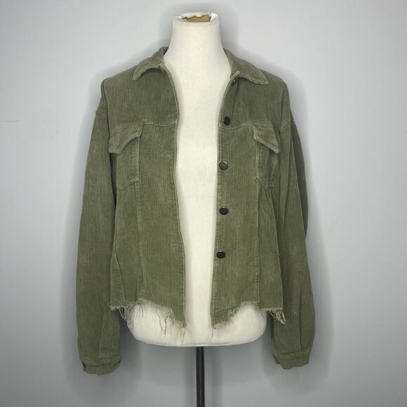 POL- Army Green Ribbed Cropped Jacket - Picture 1 of 4